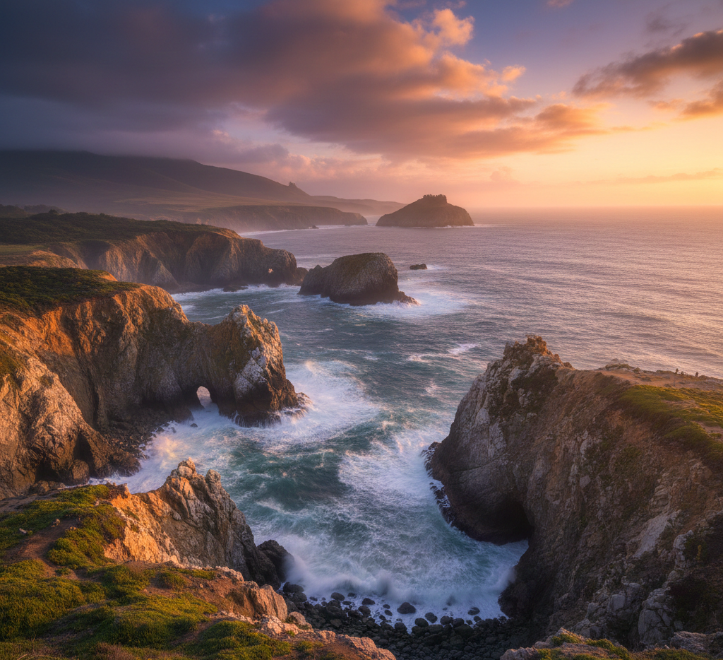 Dramatic Pacific coastline with rugged cliffs and ocean views